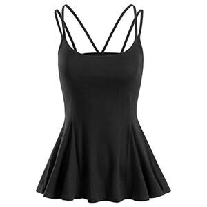 NWT Doublju Black Sleeveless Strappy Flared Peplum Top Womens 2XL